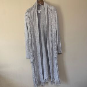 Cupcakes and Cashmere Open Front Long Cardigan Sweater Grey Large Cozy Soft